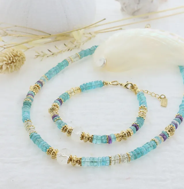 Leticia Ponti Lana choker apatite pierres turquoise 38 cm