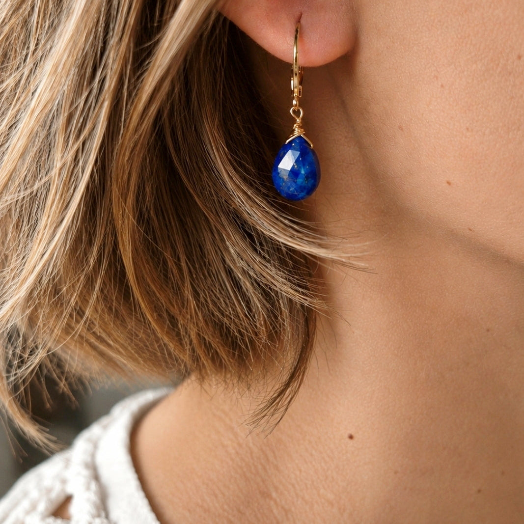 Ô PLUM Boucles Gouttes Lapis Lazuli Amy plaqué or