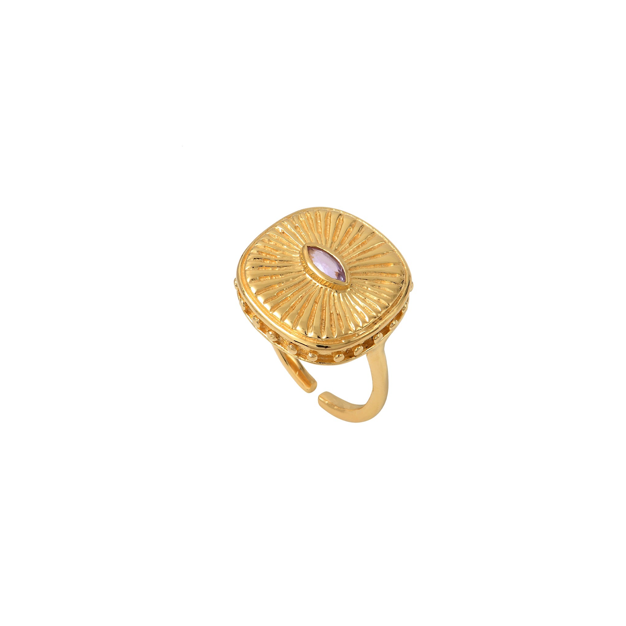 Leticia Ponti Œil bague améthyste ajustable plaqué or