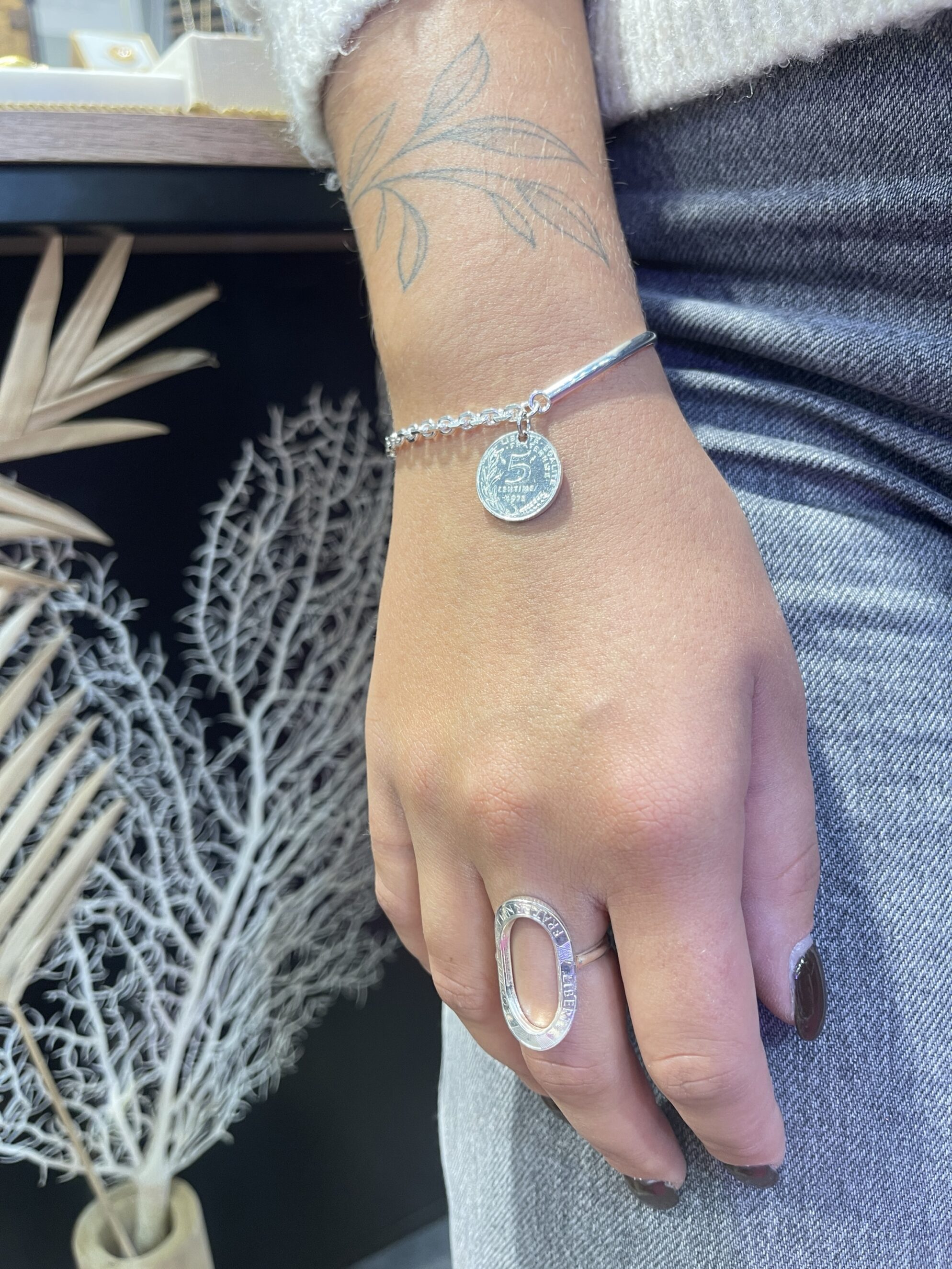 Le P’tit Franc Albane 5 centimes bracelet jonc argent taille M