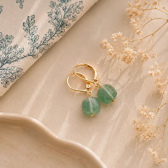 Ô Plum Ania boucles d'oreilles aventurine plaqué or dormeuses