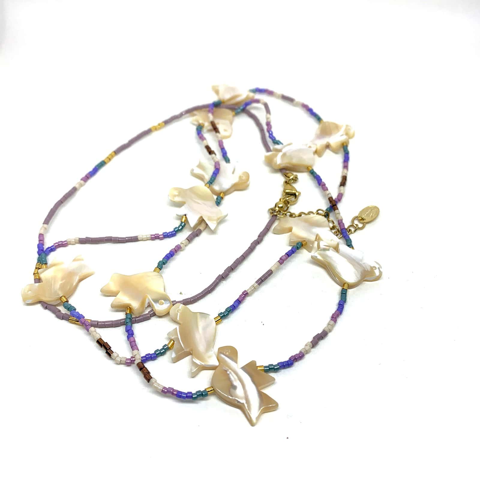 HYPNOCHIC TOTEM sautoir long oiseau nacre perles Miyuki