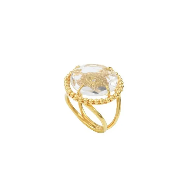 Leticia Ponti Luck Talisman bague cristal taille 52 plaqué or