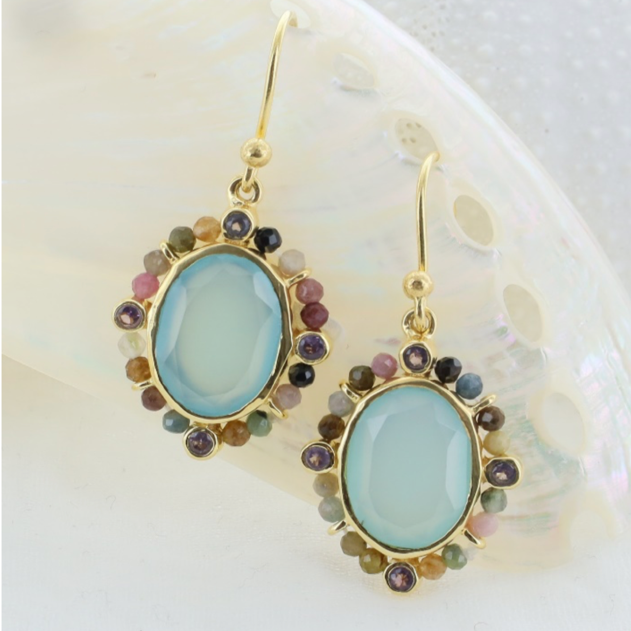 Leticia Ponti Joséphine boucles pierre labradorite plaqué or