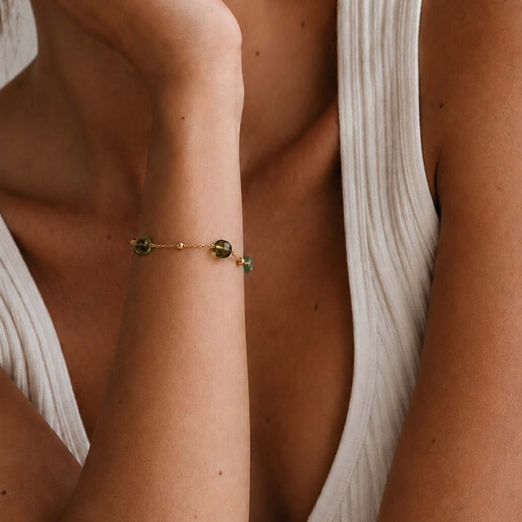 Ô Plum Héloise bracelet 4 tourmalines vertes plaqué or
