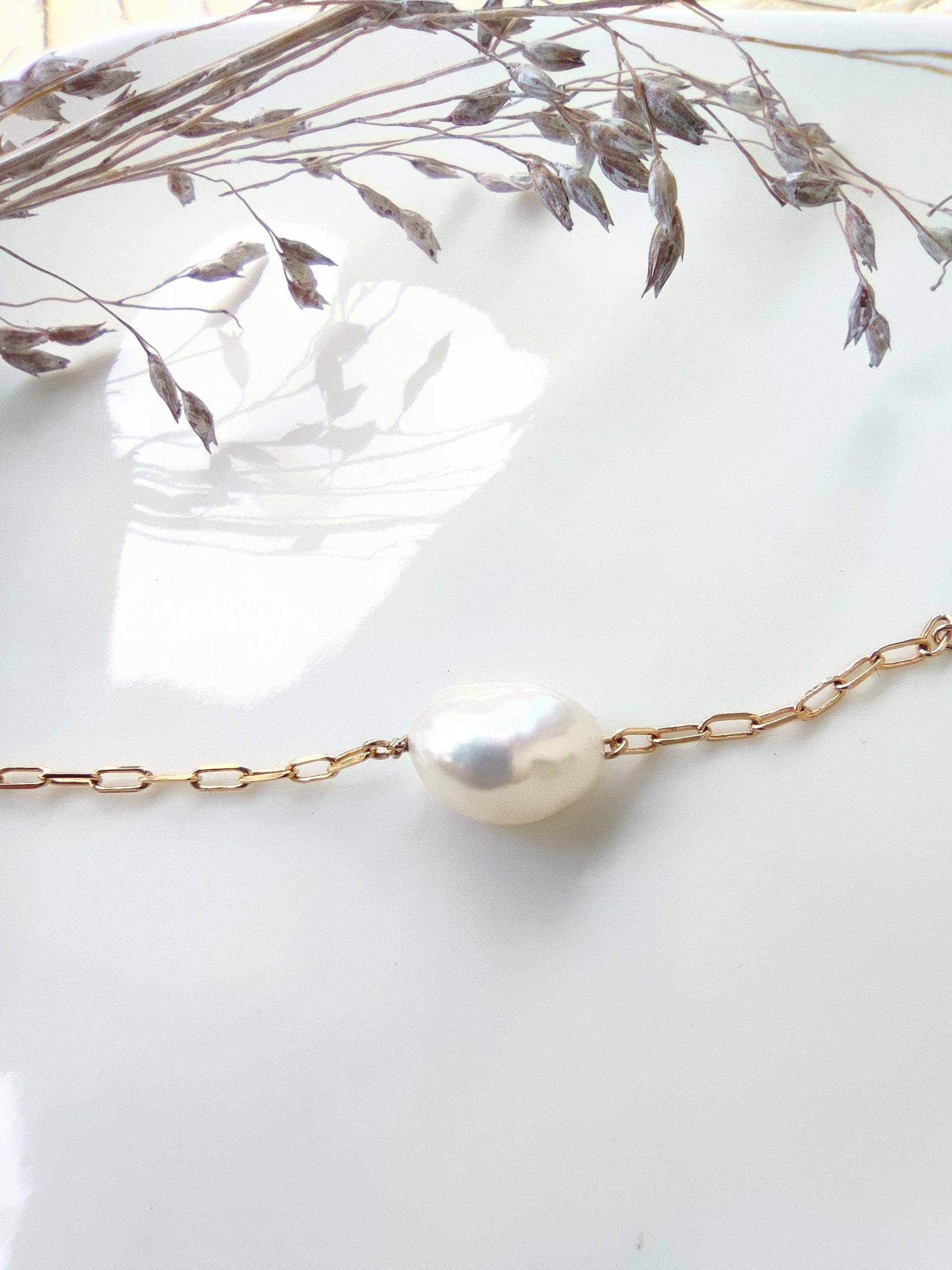 Ô Plum Maèle bracelet perle plaqué or 15-18 cm