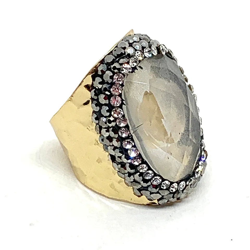 Hypnochic White Jars bague dorée strass blanche