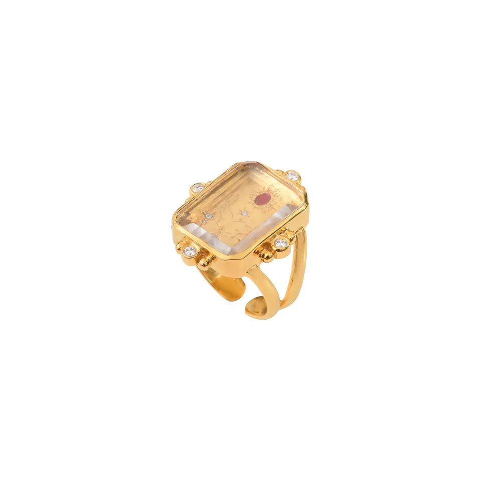 Leticia Ponti Bonheur bague cristal ajustable plaqué or