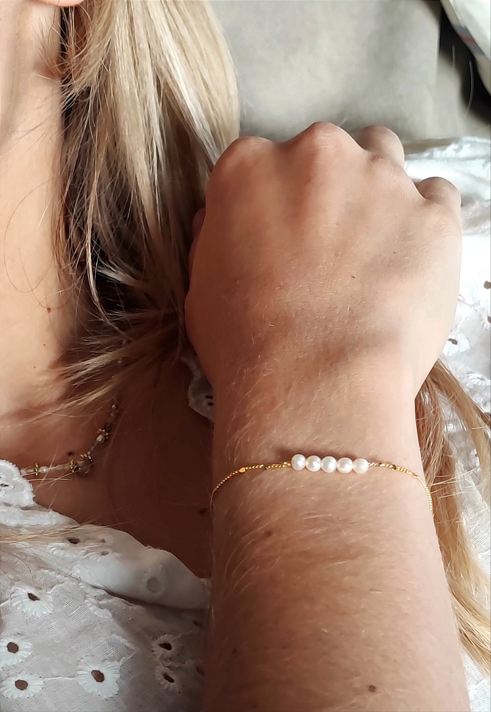 Ô PLUM Lénora perles bracelet plaqué or 15/18 cm eau douce