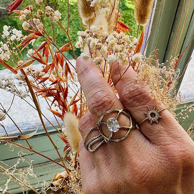 Mad So Creation Promesse bague ajustable argent zircon ovale