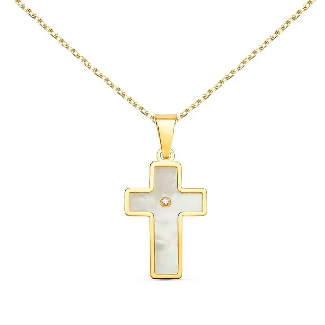 L'Atelier d'Azur Croix collier or jaune 750/1000 nacre 42-45cm
