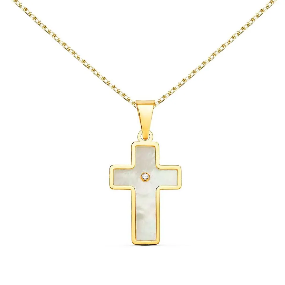 L'Atelier d'Azur Croix collier or jaune 750/1000 nacre 42-45cm