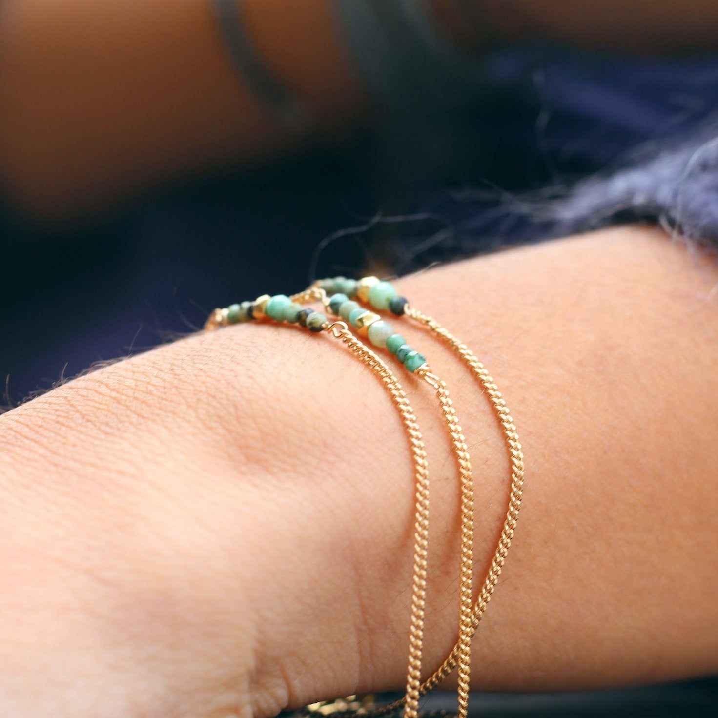 Ô PLUM Bracelets Gaïa Triple Turquoises bracelet plaqué or