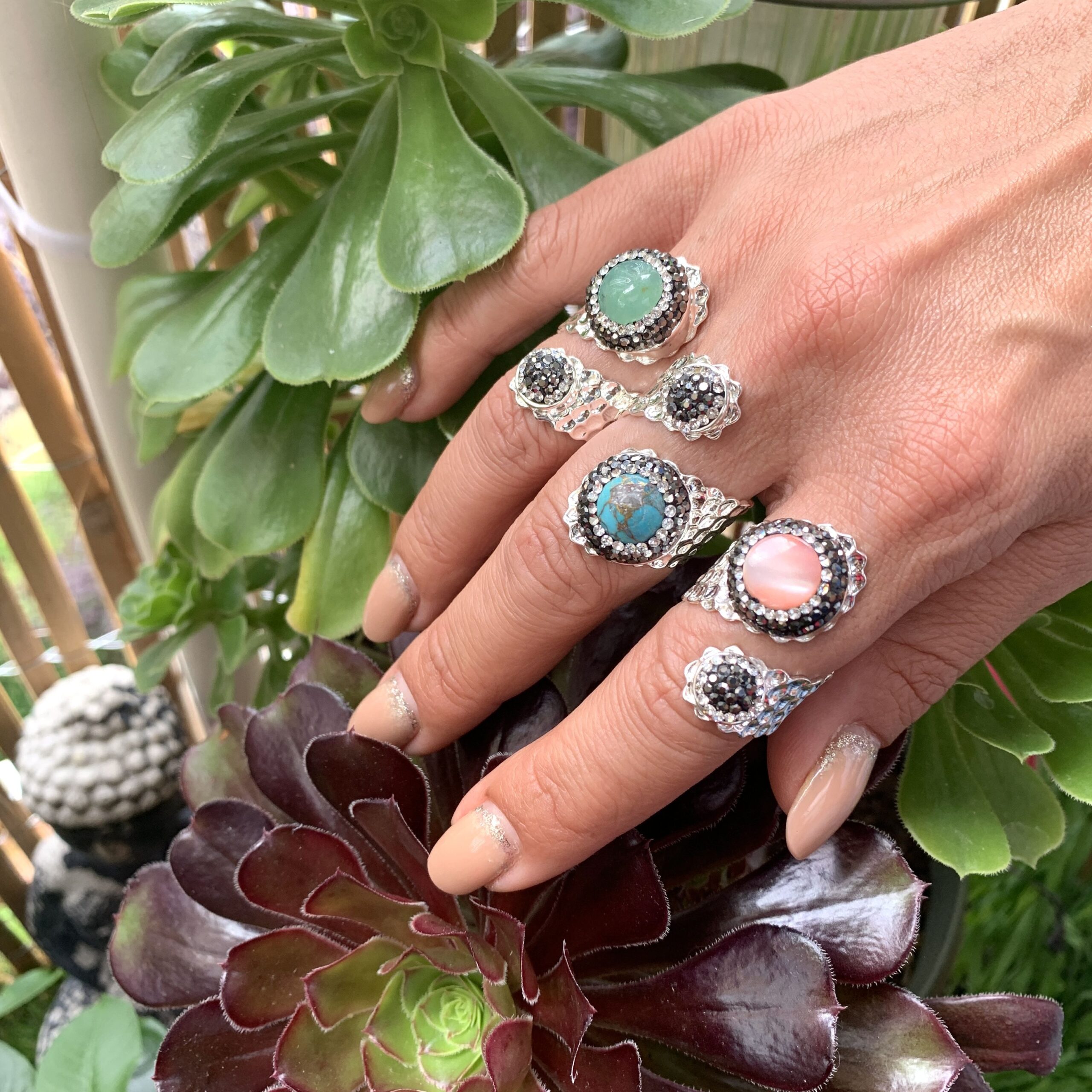 Hypnochic Melina bague ajustable argentée vert d'eau