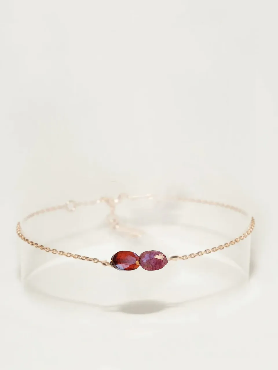 Ô PLUM Double Grenat bracelet plaqué or 16/19 cm