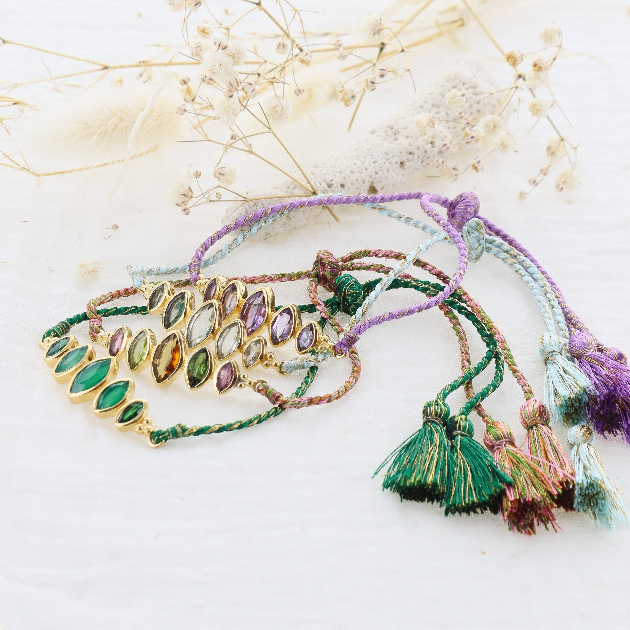 Leticia Ponti Betsy bracelet cordon agate verte plaqué or