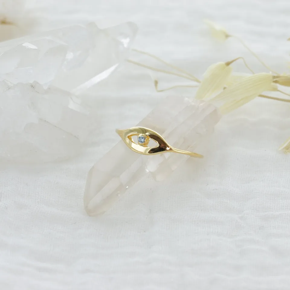 Leticia Ponti Eyes bague ajustable zircon blanc plaqué or