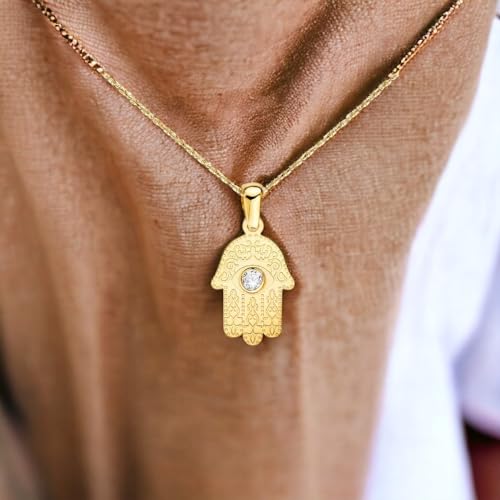 L'Atelier d'Azur Pendentif Main Fatma or jaune 18 carats zircon