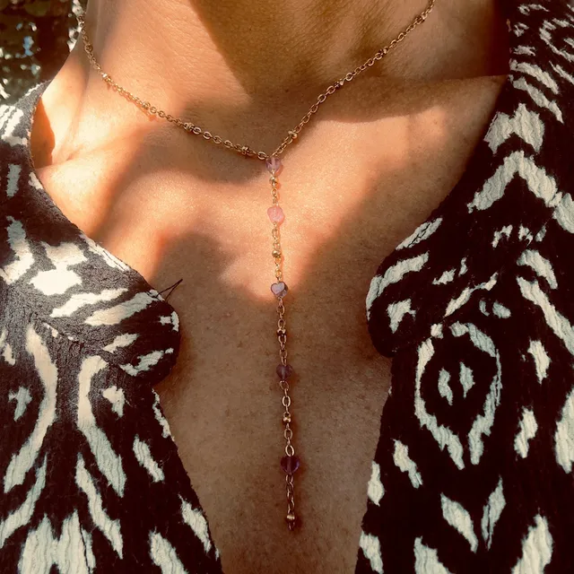 MAD SO CREATION Ati collier Y améthyste coeur 39 cm