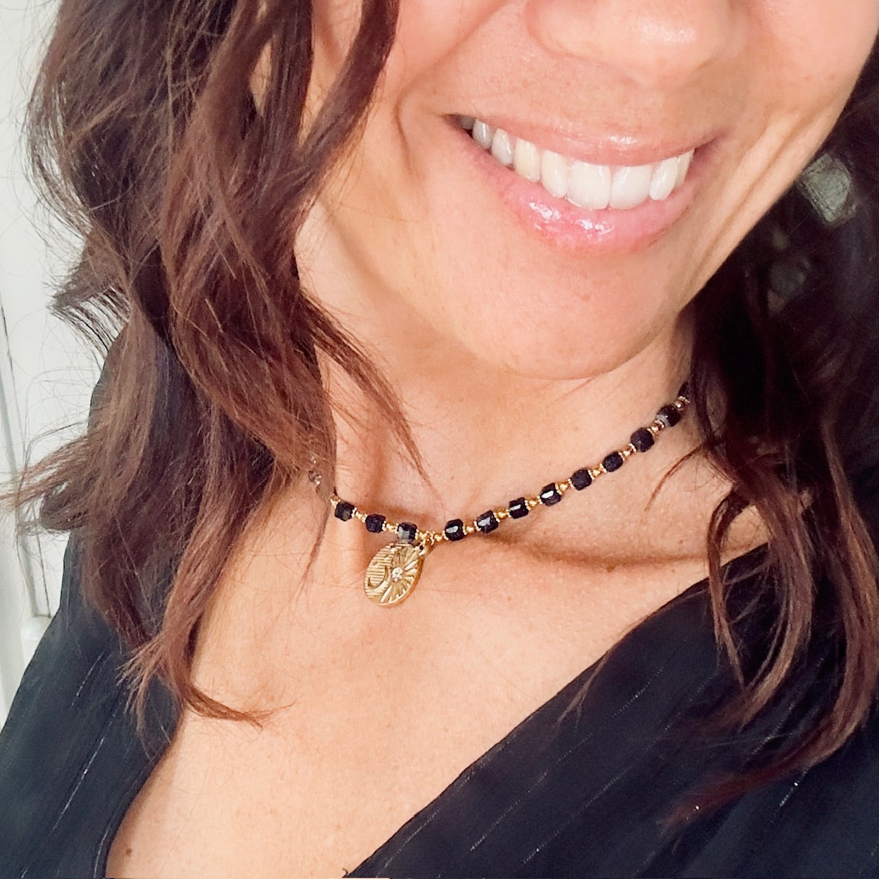 MAD SO CREATION Collier Spirit agate rouge + lune soleil