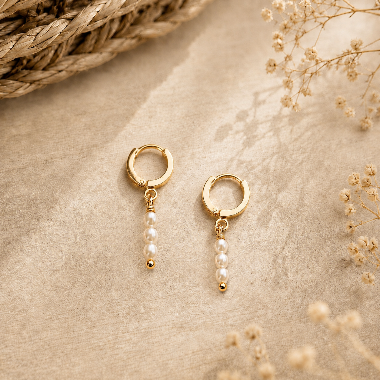 Ô PLUM Boucles Mini creoles perles boucles perle blanche 2,4 cm