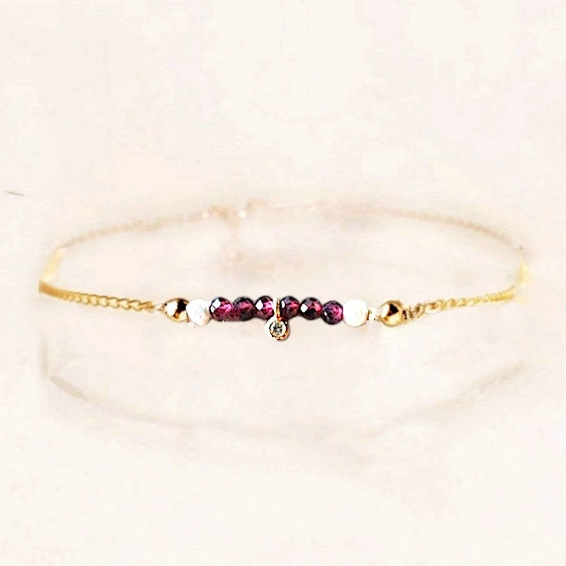 Ô PLUM Bracelet Grenat Zircon plaqué or adaptable