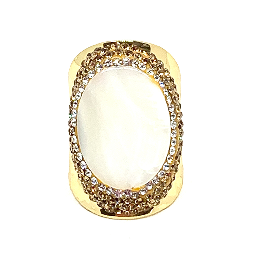 HYPNOCHIC Bague dorée strass nacre blanche ajustable