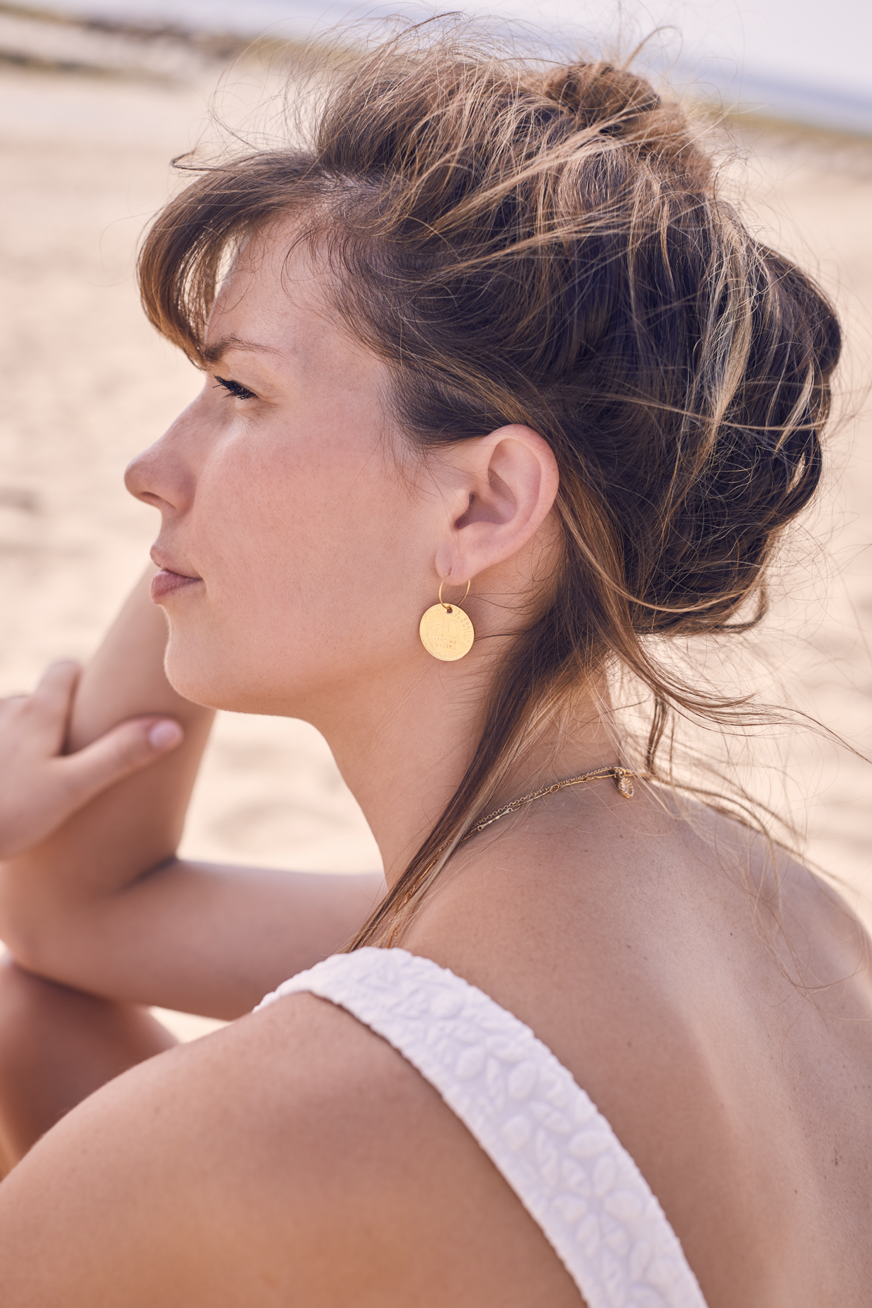 Le P’tit Franc 5 centimes boucles d’oreilles plaqué or
