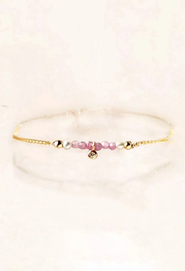 Ô PLUM Bracelet Rubis Zircon plaqué or rose adaptable
