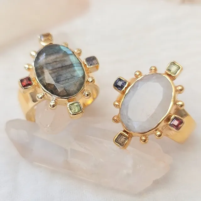 Leticia Ponti Margot bague cristal ajustable plaqué or