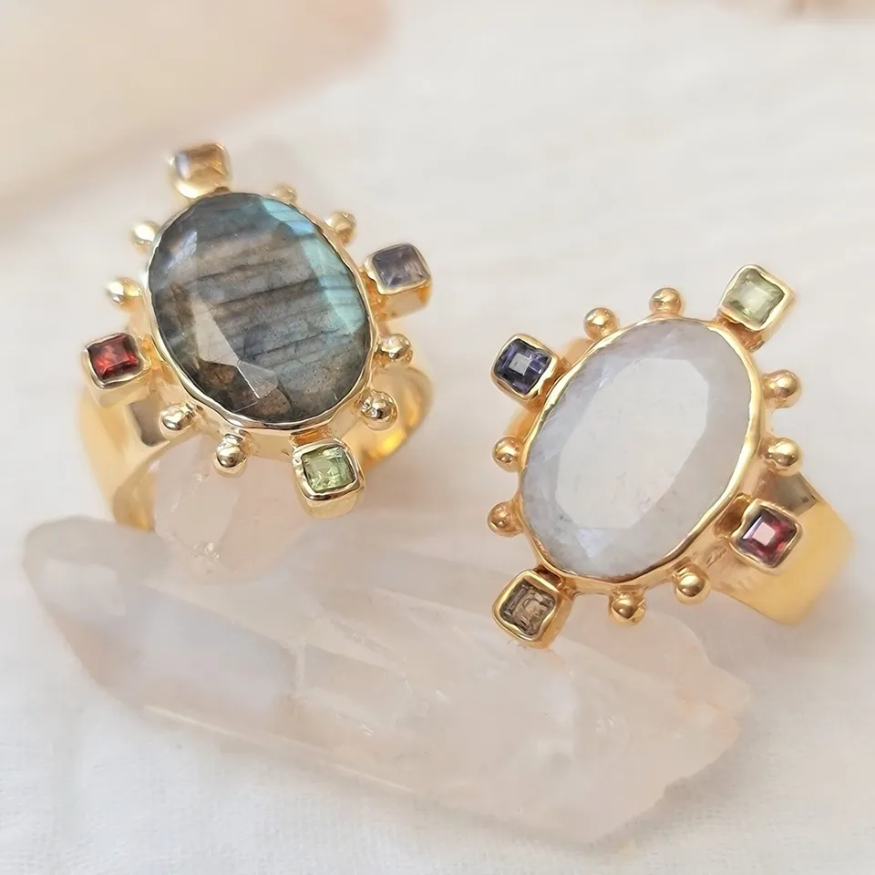 Leticia Ponti Margot bague cristal ajustable plaqué or