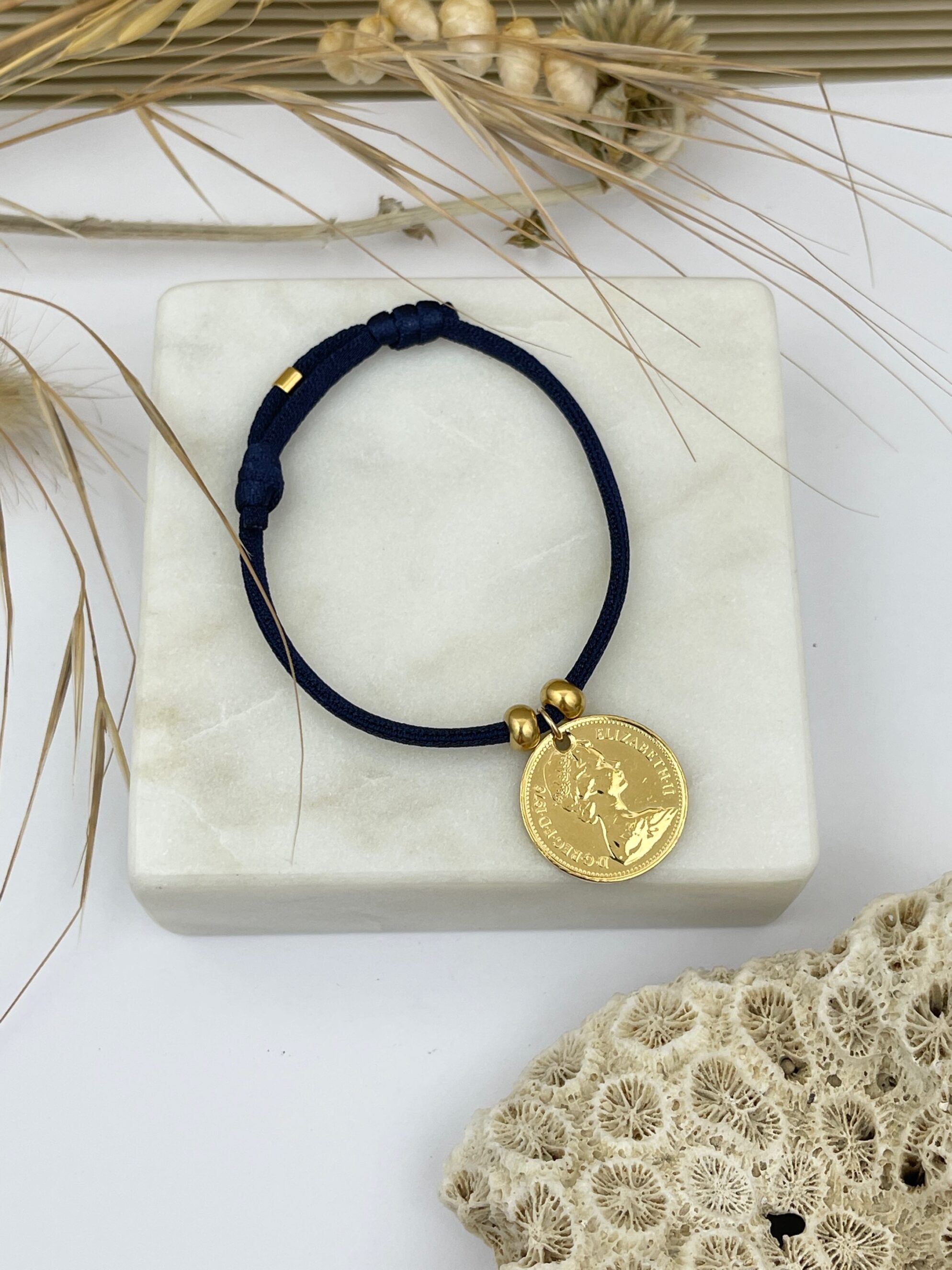 Le P’tit Franc One Penny bracelet cordon or satiné