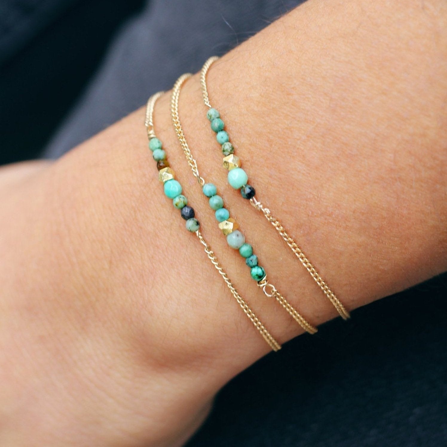 Ô PLUM Bracelets Gaïa Triple Turquoises bracelet plaqué or
