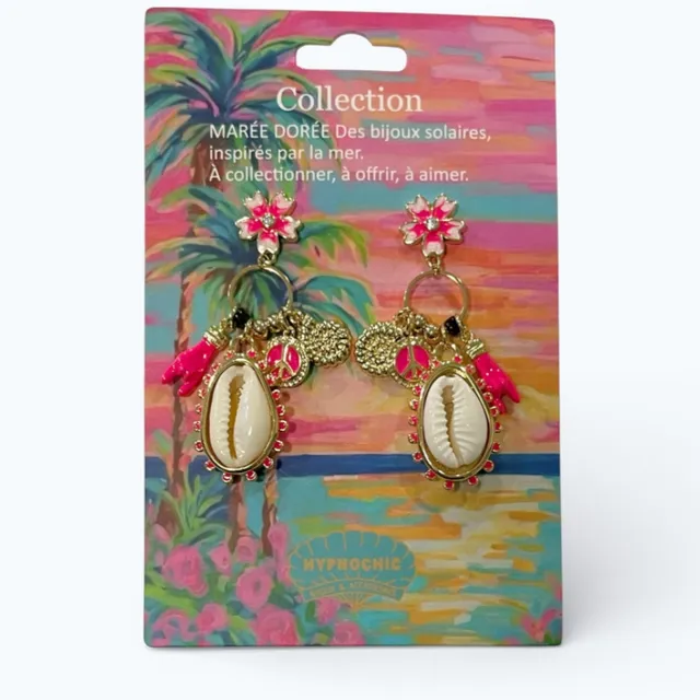 HYPNOCHIC Marée Dorée boucles d'oreilles cauri corail pop