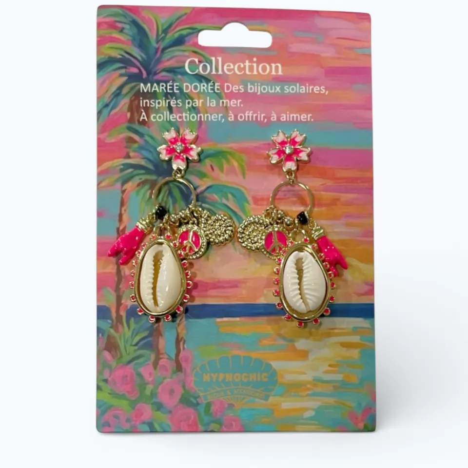 HYPNOCHIC Marée Dorée boucles d'oreilles cauri corail pop