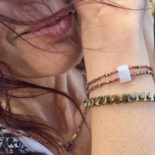 MAD SO CREATION Ronda bracelet tourmaline rose pierre de lune 16 cm