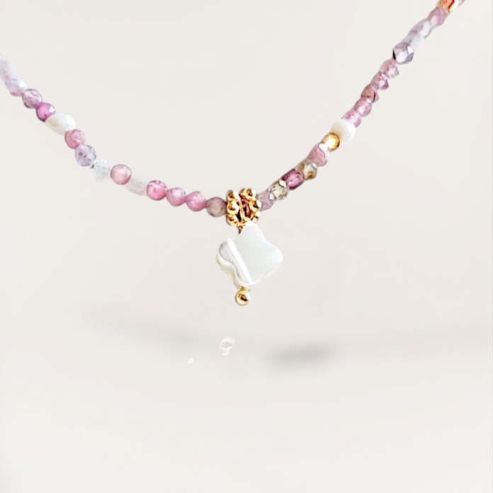 Ô PLUM AMBRINE collier tourmaline rose plaqué or 39/42 cm