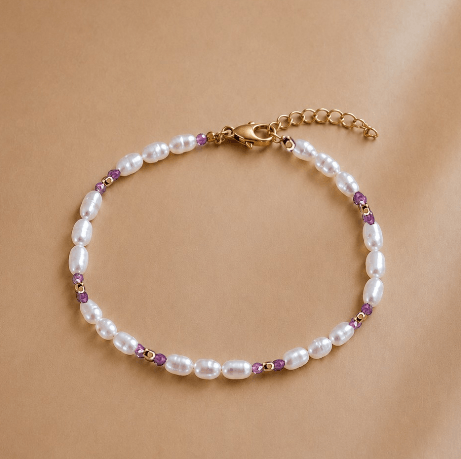 Ô PLUM Anna bracelet perles turquoise plaqué or 15-18 cm
