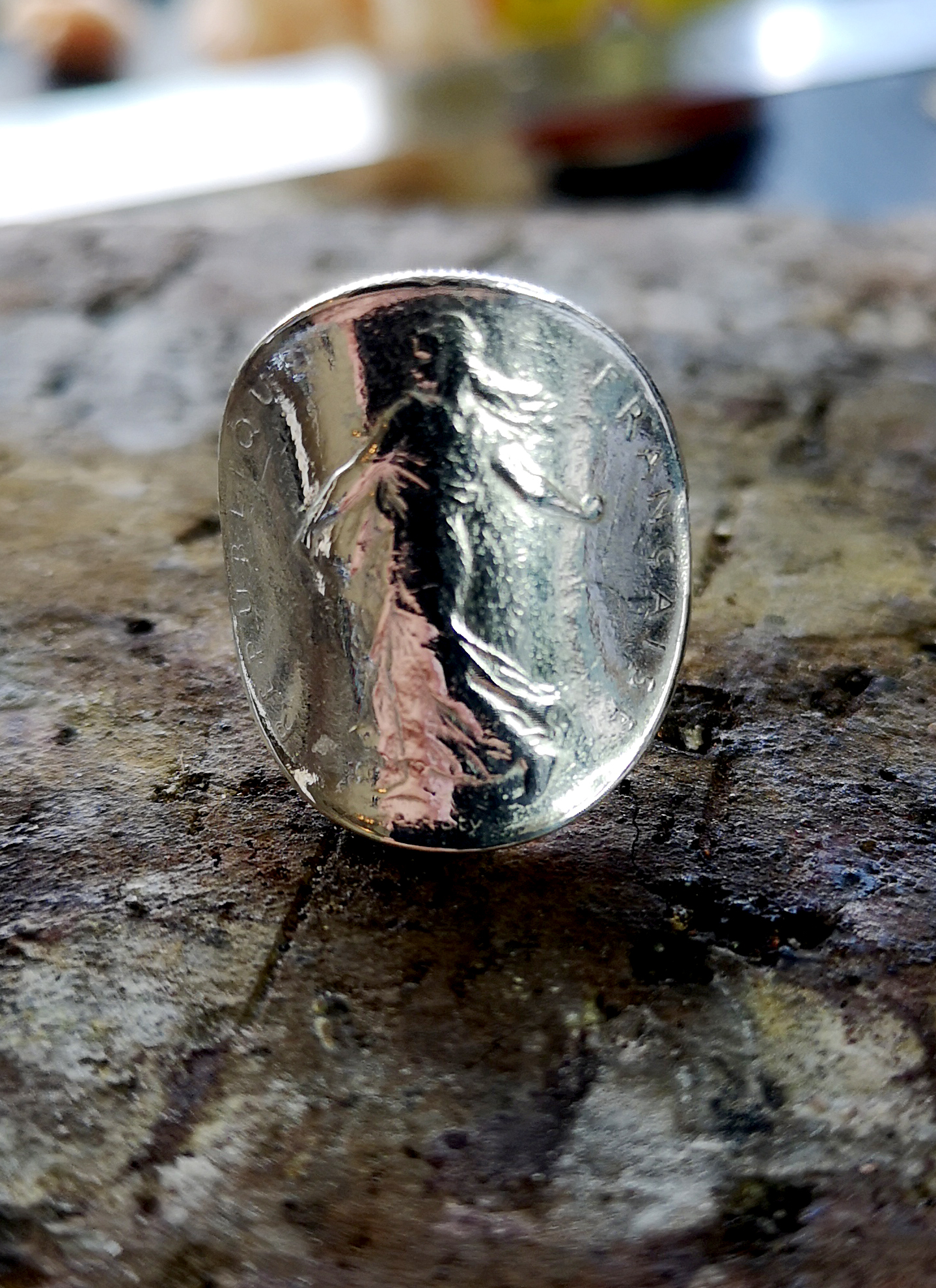 Le P'tit Franc Bague 1 franc Marianne pièce plaqué or