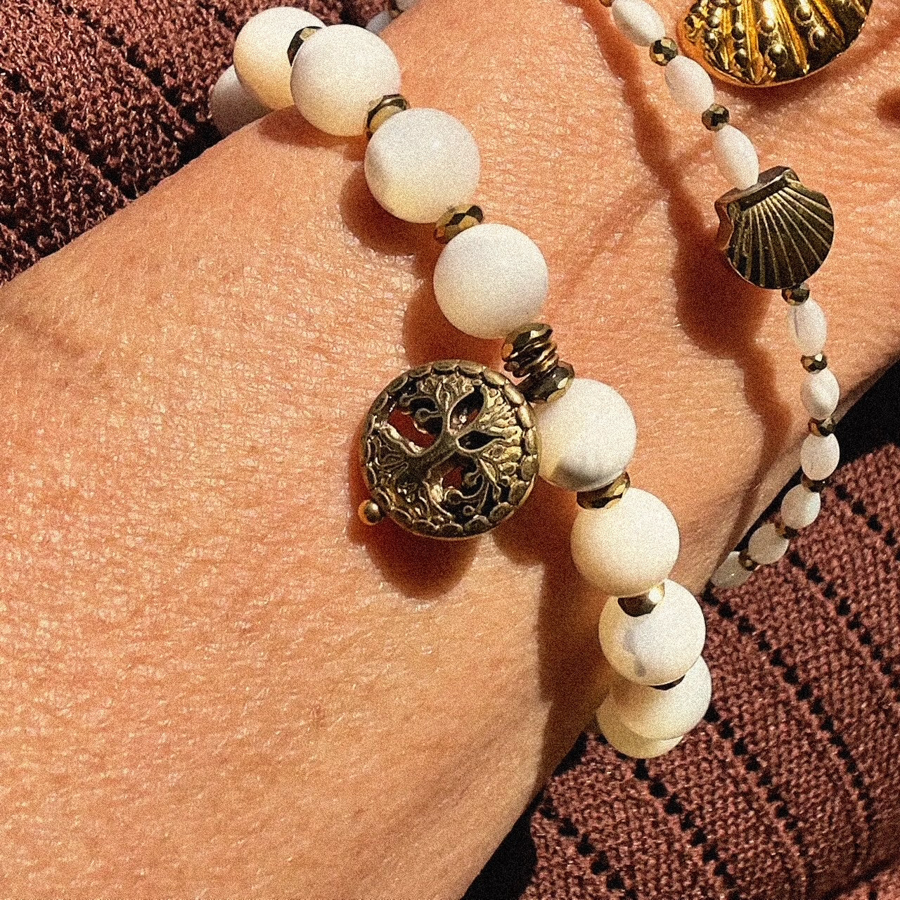 MAD SO CREATION Oikos bracelet nacre arbre de vie doré 17,5 cm