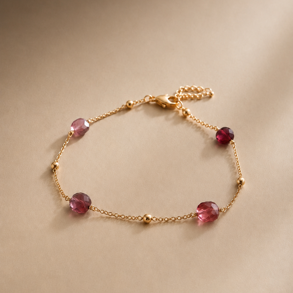 Ô Plum Héloïse bracelet 4 tourmalines roses plaqué or