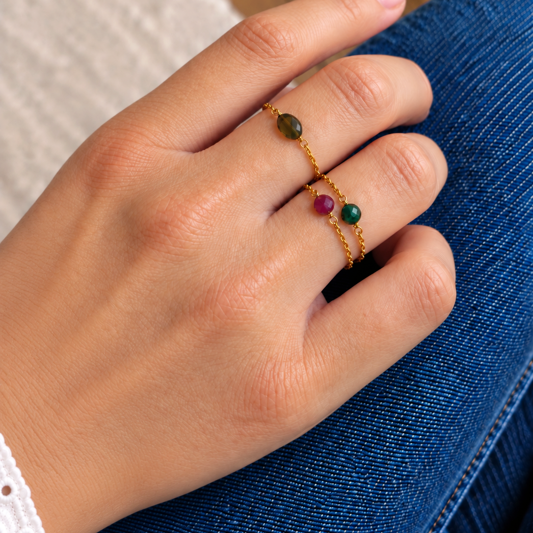 Ô PLUM Bonnie bague mini émeraude plaqué or taille 52