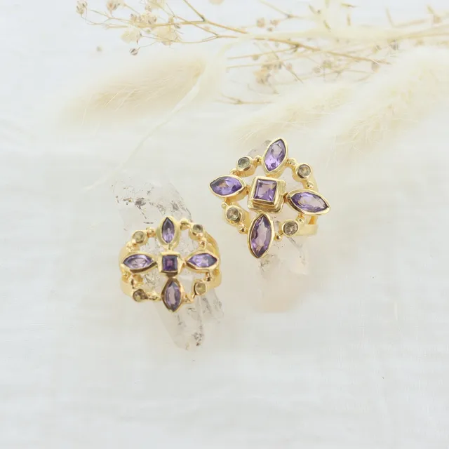 Leticia Ponti Rosie bague améthyste citrine taille XL plaqué or