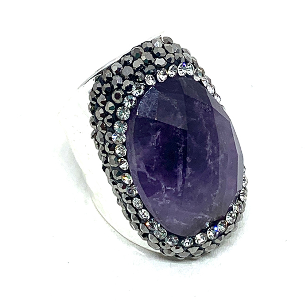 Hypnochic Strass Pierre Améthyste bague argentée ajustable