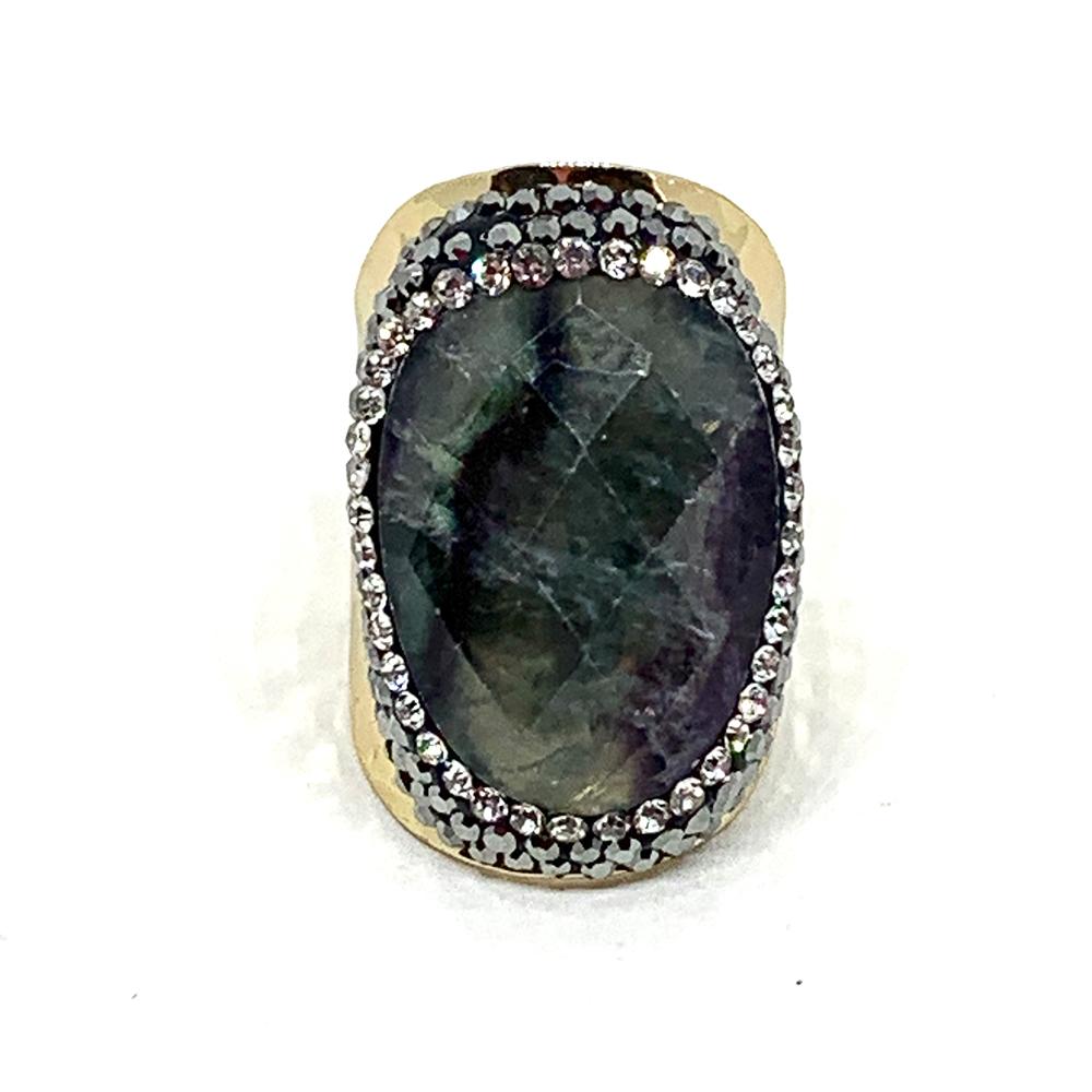 Hypnochic Labradorite bague dorée strass ajustable