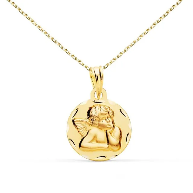 L'Atelier d'Azur Ange Raphaël collier médaille or jaune gravure offerte