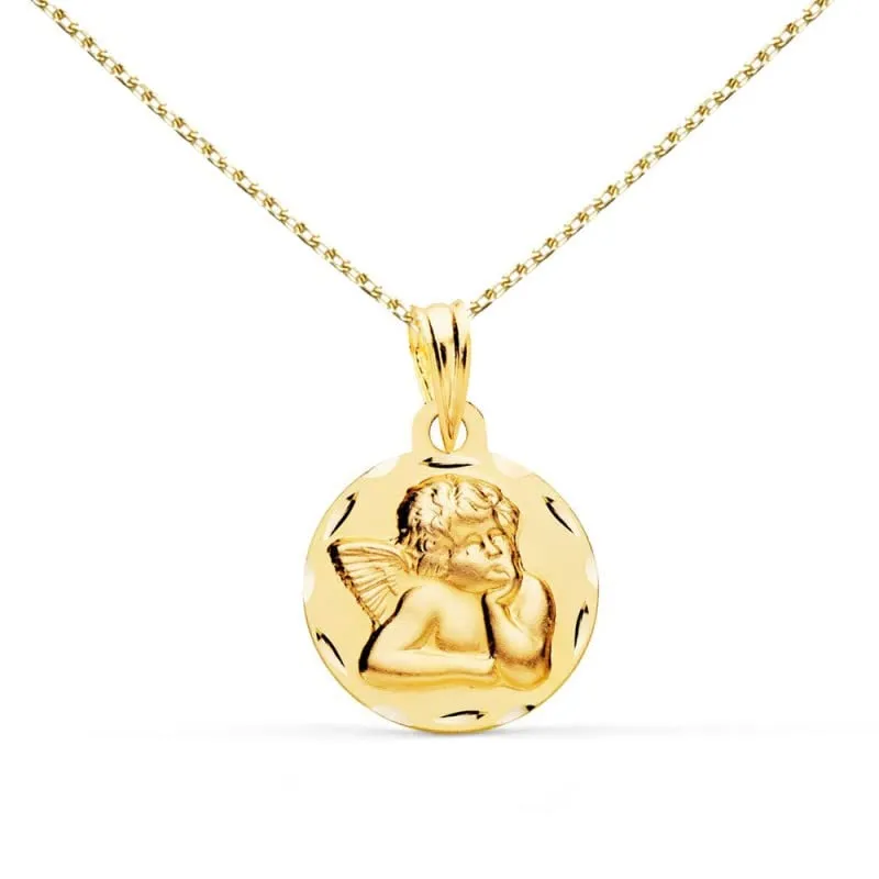 L'Atelier d'Azur Ange Raphaël collier médaille or jaune gravure offerte