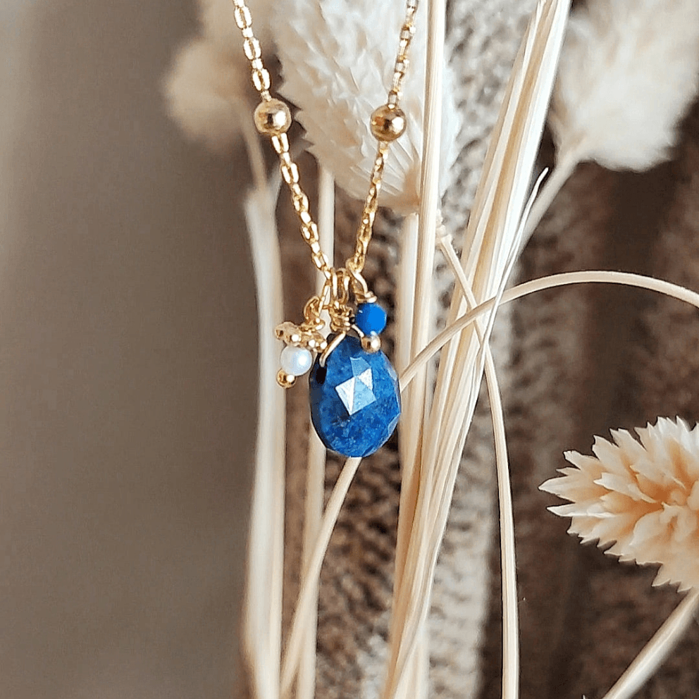 Ô PLUM Colliers Grappe Lapis-lazuli collier plaqué or perle 50 cm