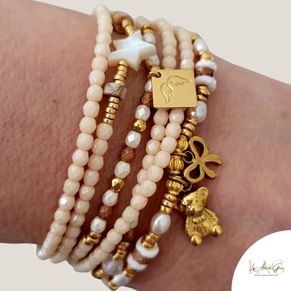Les Ailes de Gloria Douceur Bear bracelet multirangs fantaisie