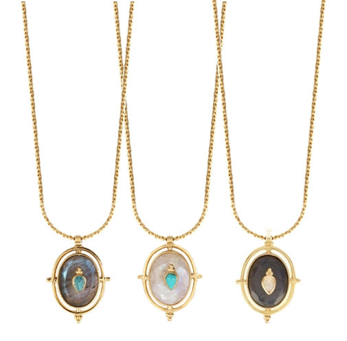 Leticia Ponti Mila sautoir pierre de lune plaqué or turquoise